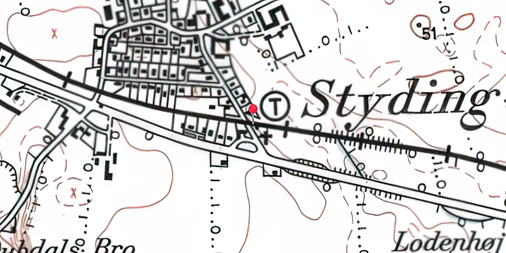 Historisk kort over Styding Trinbræt Historisk kort over Styding Trinbræt