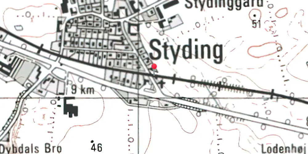 Historisk kort over Styding Trinbræt Historisk kort over Styding Trinbræt