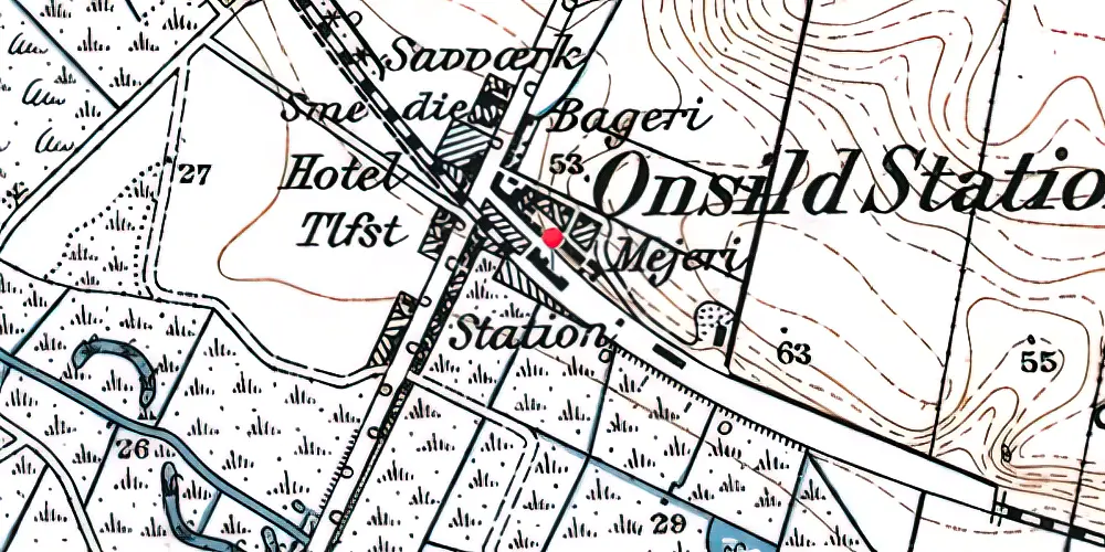 Historisk kort over Onsild Station Historisk kort over Onsild Station