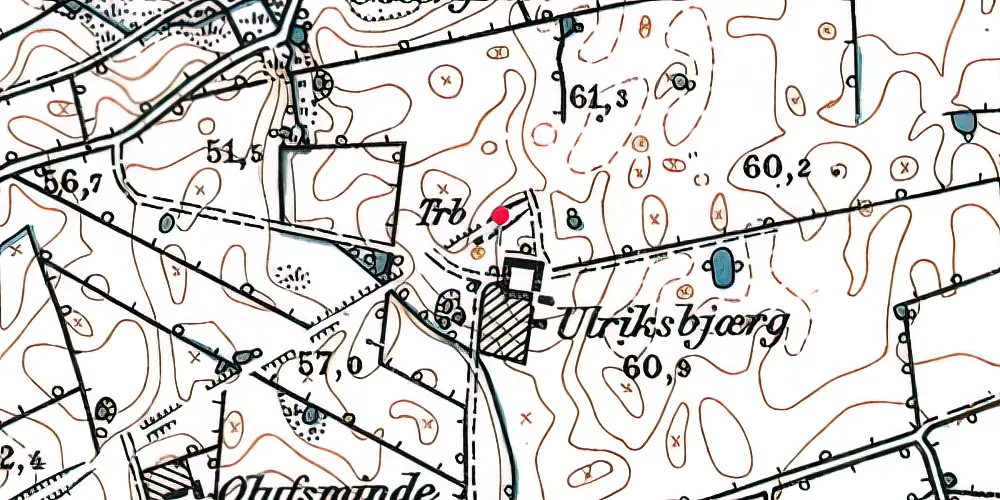 Historisk kort over Ulriksbjerg Holdeplads med sidespor Historisk kort over Ulriksbjerg Holdeplads med sidespor