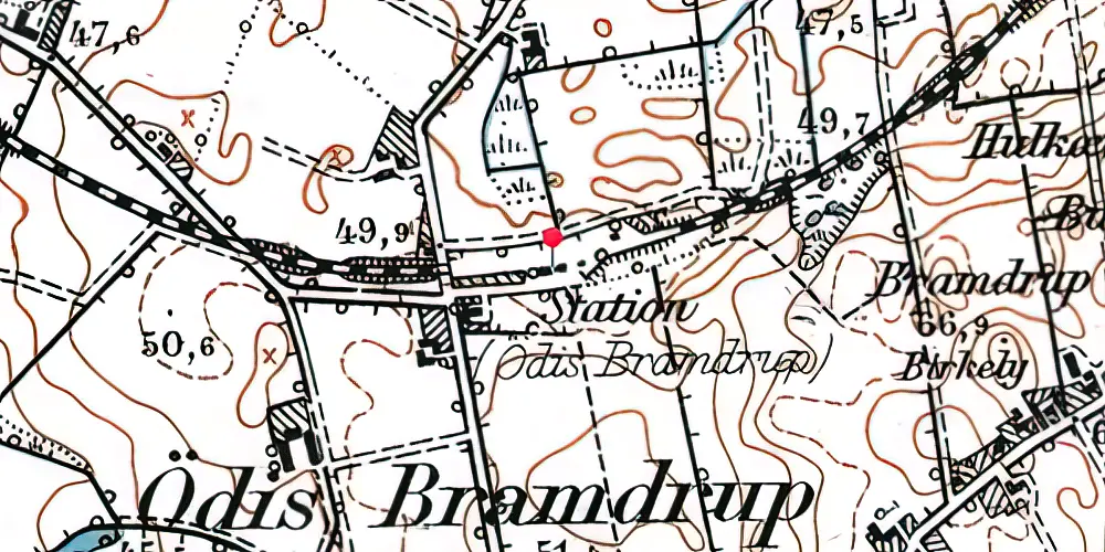 Historisk kort over Ødis-Bramdrup Station Historisk kort over Ødis-Bramdrup Station