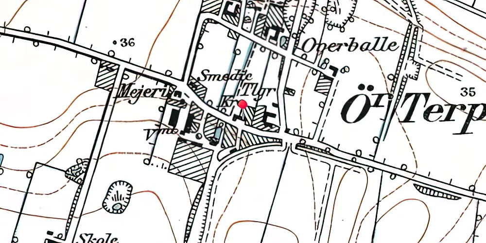 Historisk kort over Øster-Terp Stationskro Historisk kort over Øster-Terp Stationskro