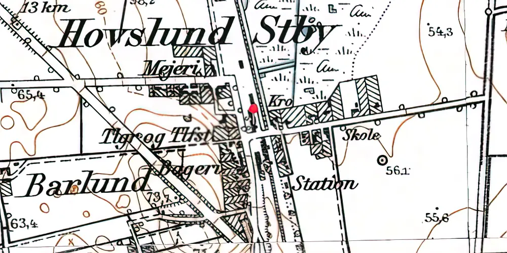 Historisk kort over Hovslund Stationsby (Smalspor) Stationskro Historisk kort over Hovslund Stationsby (Smalspor) Stationskro