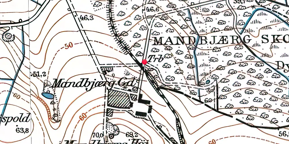 Historisk kort over Mandbjerg Holdeplads med sidespor Historisk kort over Mandbjerg Holdeplads med sidespor