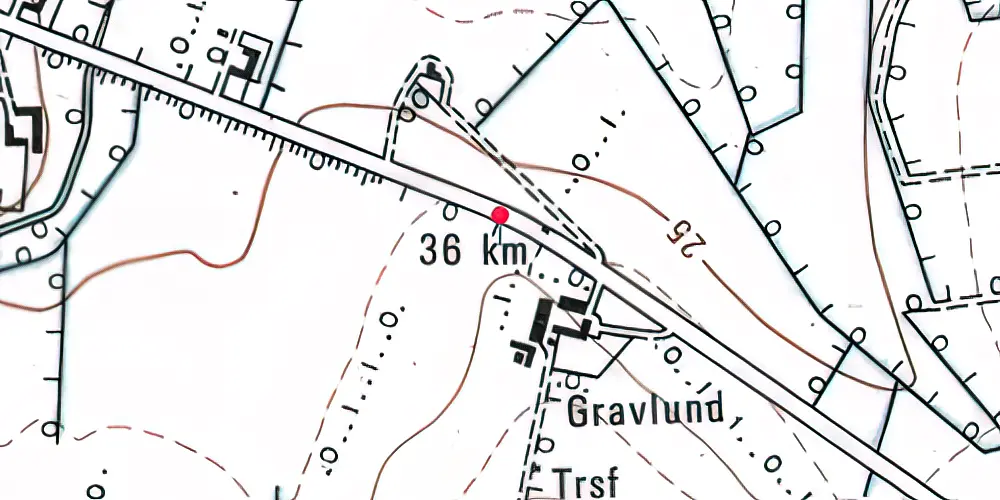 Historisk kort over Gravlund (HAB) Trinbræt med Sidespor Historisk kort over Gravlund (HAB) Trinbræt med Sidespor