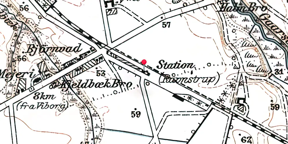 Historisk kort over Ravnstrup Station [1865-1943]