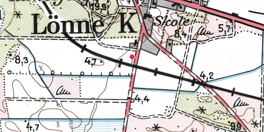 Historisk kort over Houstrupvej Trinbræt Historisk kort over Houstrupvej Trinbræt