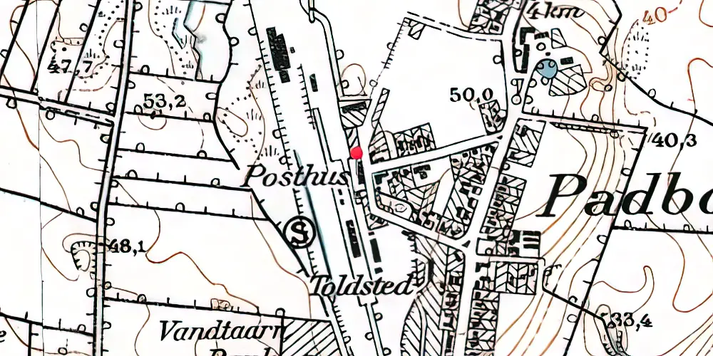 Historisk kort over Padborg Tørsbølbanen Station Historisk kort over Padborg Tørsbølbanen Station