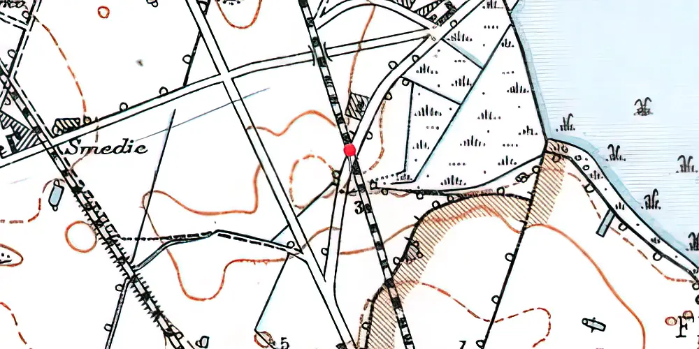 Historisk kort over Orehoved (midlertidig) Trinbræt Historisk kort over Orehoved (midlertidig) Trinbræt
