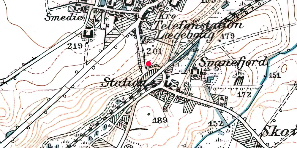 Historisk kort over Hørning Trinbræt med Sidespor [1974-1977]