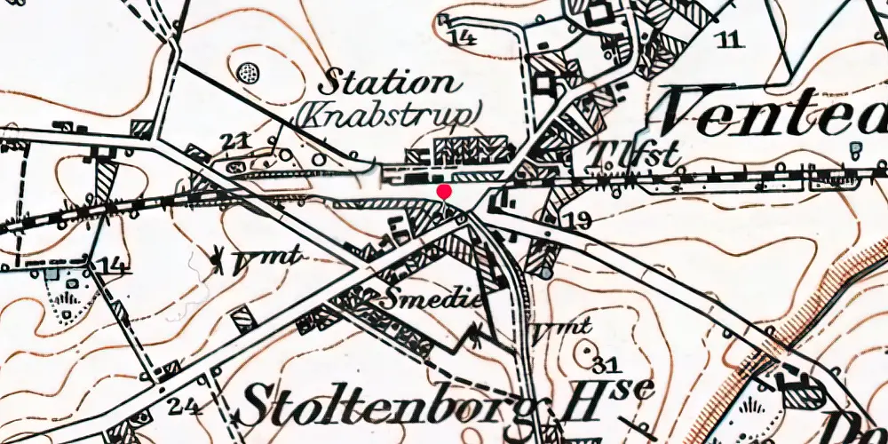 Historisk kort over Knabstrup Privat Holdeplads med sidespor [1876-1881]