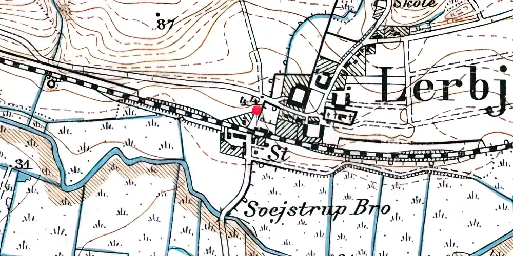 Historisk kort over Lerbjerg Billetsalgssted [1868-1876]