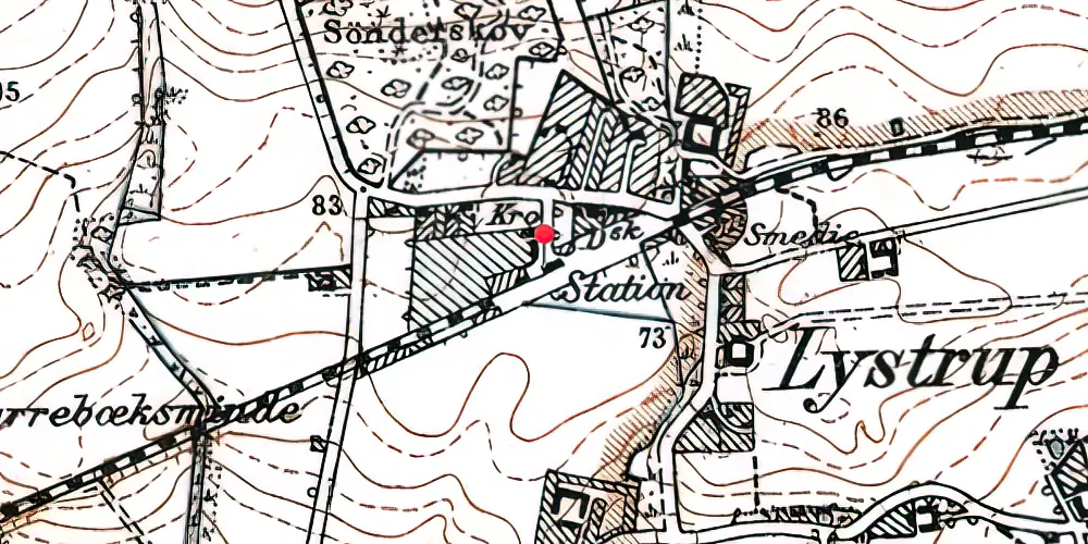 Historisk kort over Lystrup Letbanestation Historisk kort over Lystrup Letbanestation