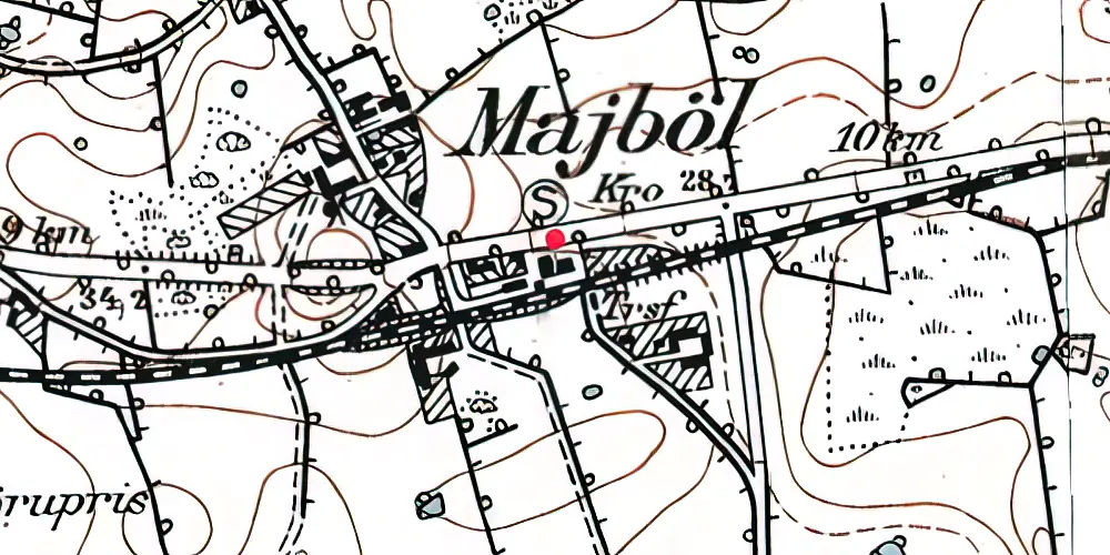 Historisk kort over Majbøl Stationskro [1909-1942]