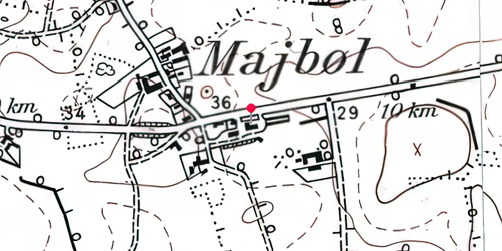 Historisk kort over Majbøl Stationskro [1909-1942]