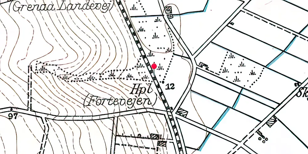 Historisk kort over Vestre Strandallé Letbanestation