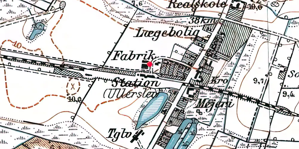 Historisk kort over Ullerslev Trinbræt med Sidespor [1973-1979]