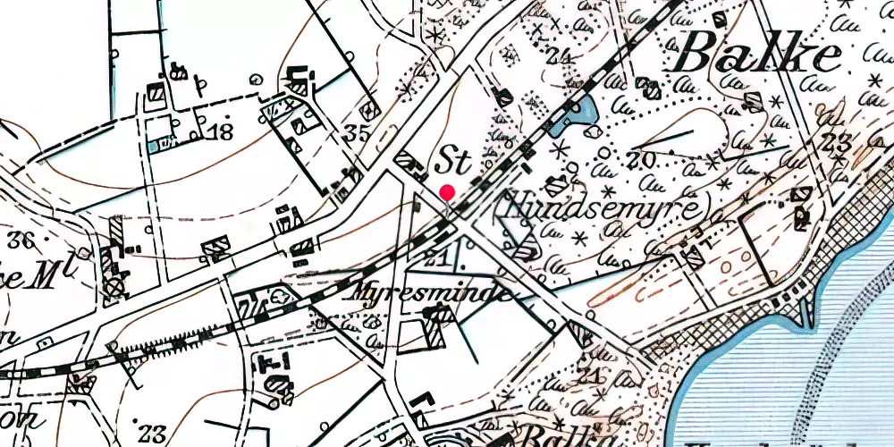 Historisk kort over Hundsemyre Trinbræt [1900-1935]