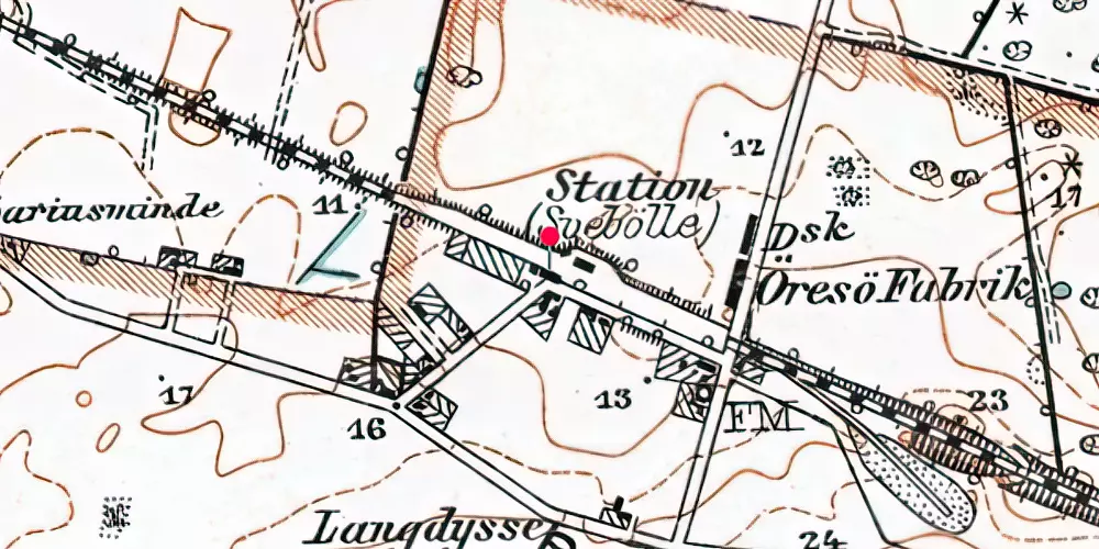 Historisk kort over Svebølle Station [1874-1974]