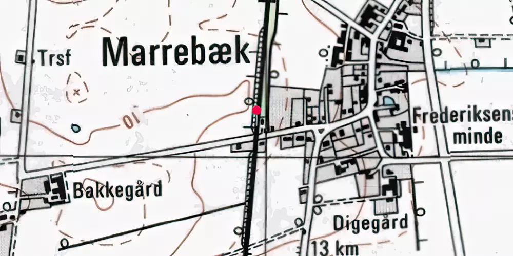 Historisk kort over Marrebæk Trinbræt med Sidespor [1966-1971]