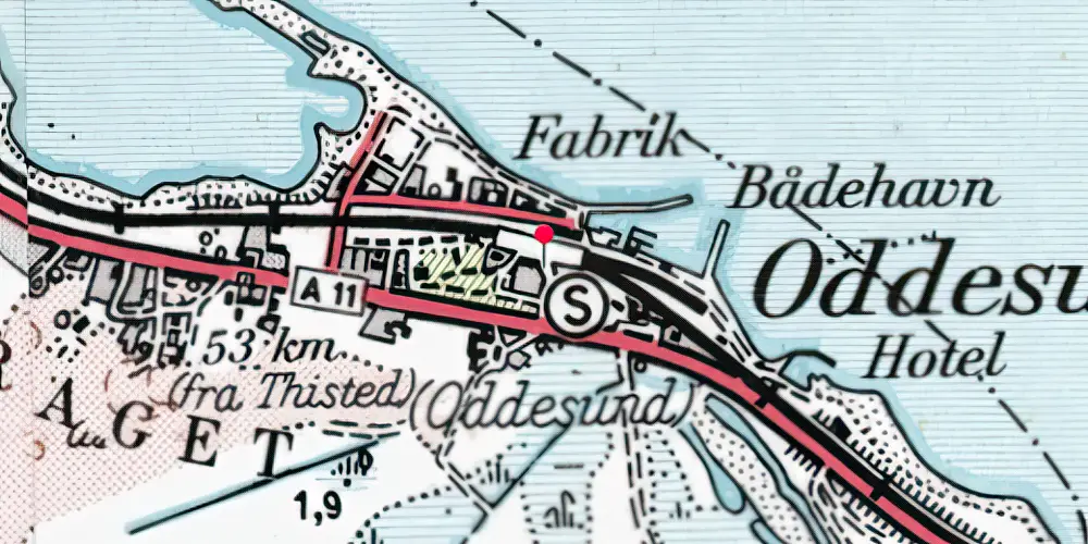 Historisk kort over Oddesund Nord Station [1938-1970]