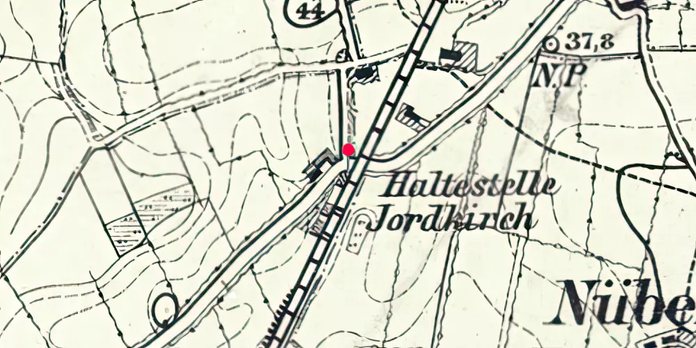 Historisk kort over Hjordkær Holdeplads [1866-1914]