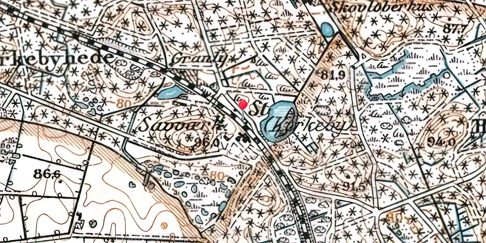 Historisk kort over Kirkeby Trinbræt Historisk kort over Kirkeby Trinbræt