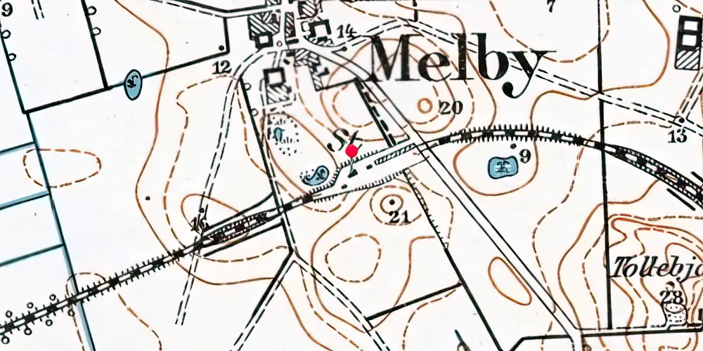 Historisk kort over Melby Station [1916-2020]