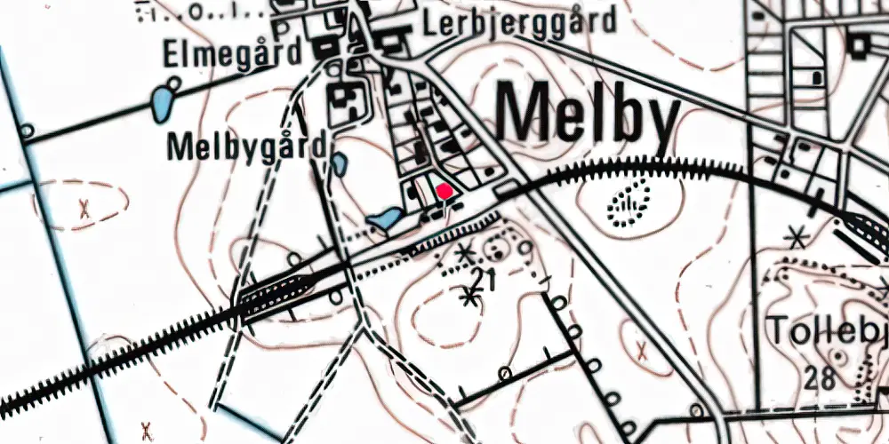 Historisk kort over Melby Station [1916-2020]