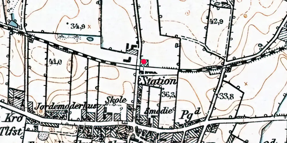 Historisk kort over Hammelev (Sønderjylland) Station [1922-1953]