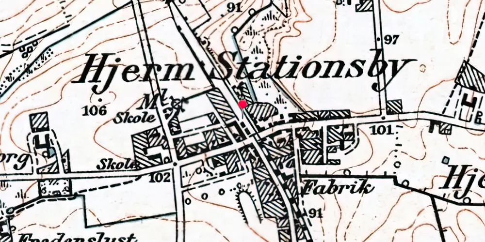 Historisk kort over Hjerm Station [1876-1893]