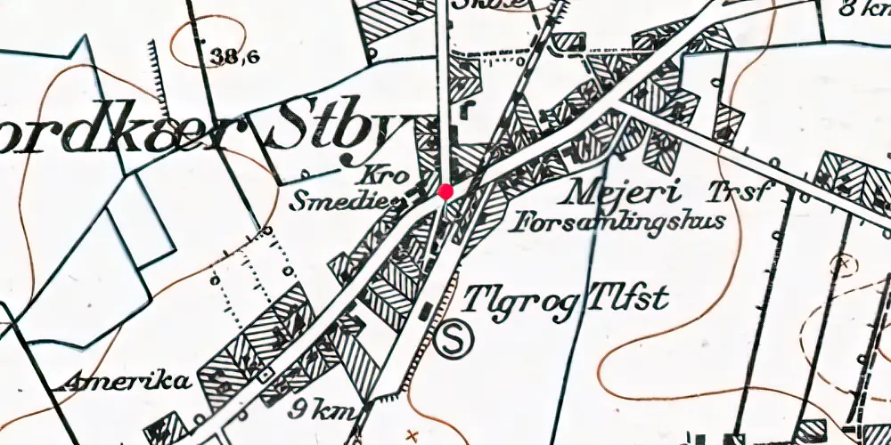 Historisk kort over Hjordkær Holdeplads med sidespor [1920-1922]