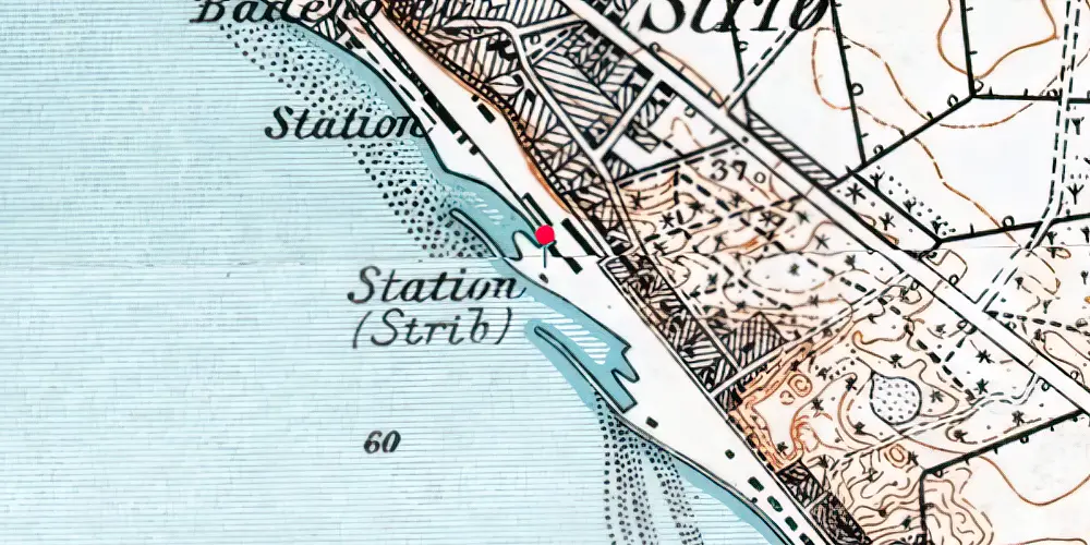 Historisk kort over Strib Færgestation