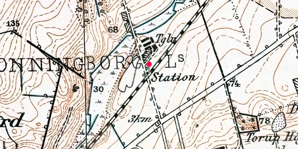 Historisk kort over Dronningborg Allé Trinbræt [1904-1957]