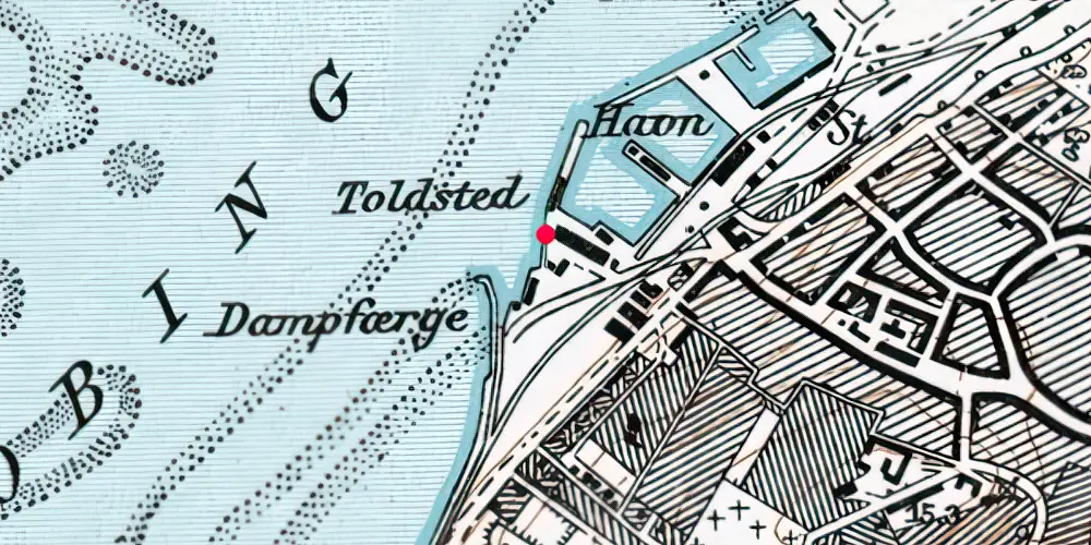 Historisk kort over Rudkøbing Færgetrinbræt [1926-1962]