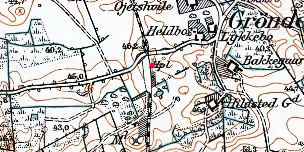 Historisk kort over Grønderup Billetsalgssted [1882-1957]