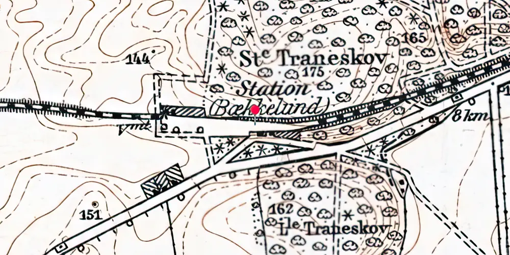 Historisk kort over Bækkelund Holdeplads med sidespor [1906-1922]