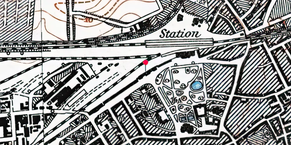 Historisk kort over Odense Banegård [1865-1885]