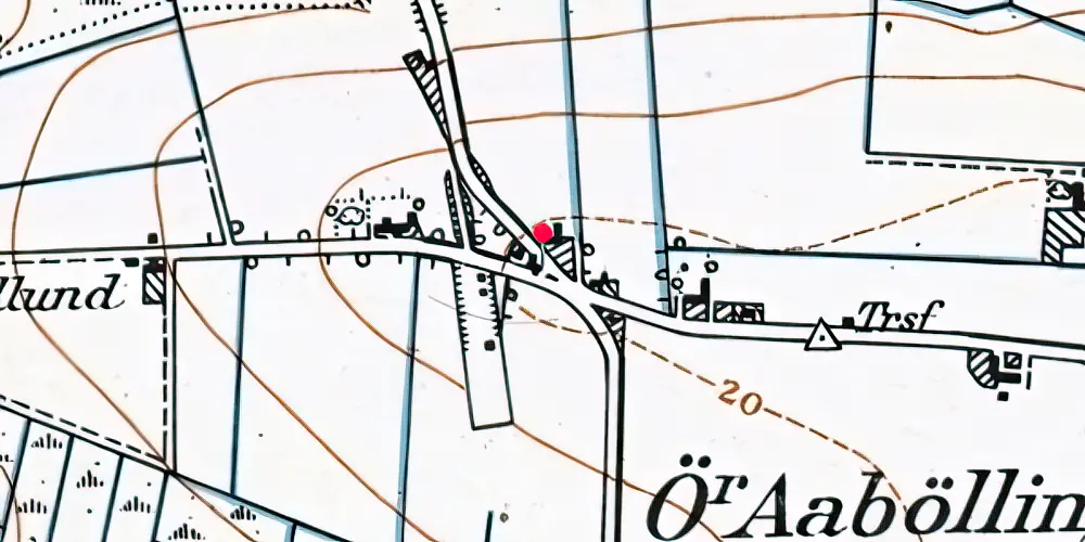 Historisk kort over Øster Åbølling Station [1911-1920]