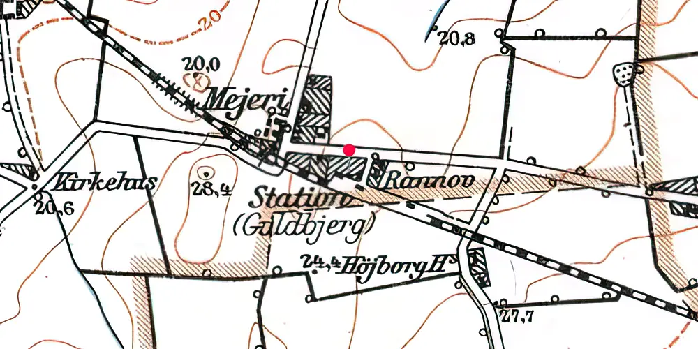 Historisk kort over Guldbjerg Station Historisk kort over Guldbjerg Station