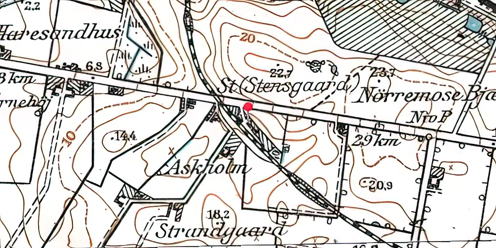 Historisk kort over Stensgaard Station Historisk kort over Stensgaard Station