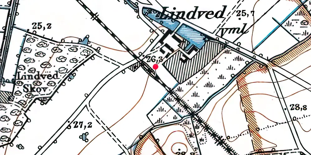 Historisk kort over Lindved Fyn Trinbræt