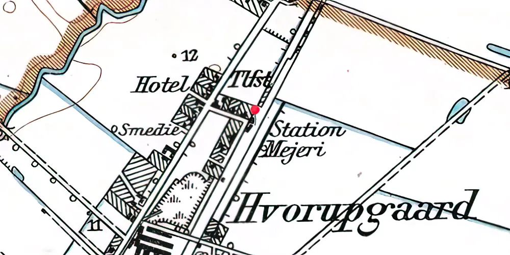 Historisk kort over Hvorupgård Holdeplads med sidespor Historisk kort over Hvorupgård Holdeplads med sidespor