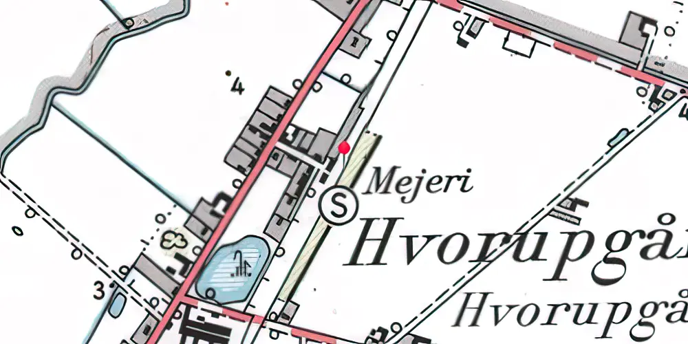 Historisk kort over Hvorupgård Holdeplads med sidespor Historisk kort over Hvorupgård Holdeplads med sidespor