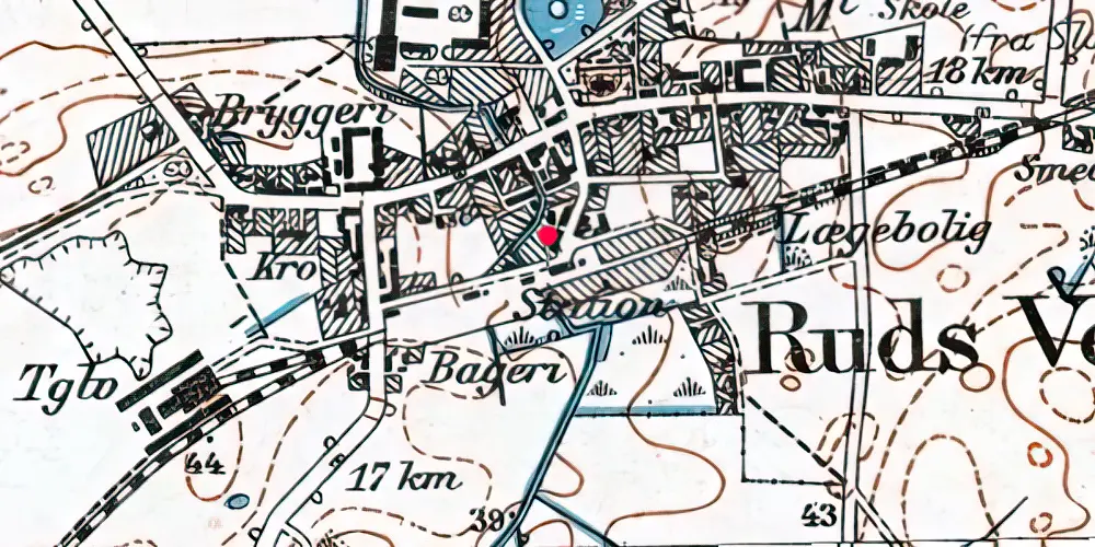 Historisk kort over Ruds Vedby Station