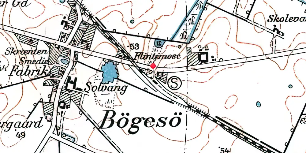 Historisk kort over Bøgesø Station