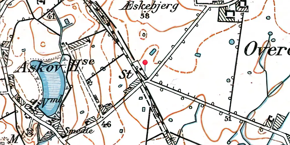 Historisk kort over Askov Huse Trinbræt med Sidespor Historisk kort over Askov Huse Trinbræt med Sidespor