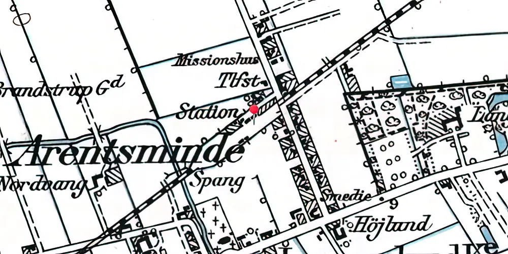 Historisk kort over Arentsminde Station