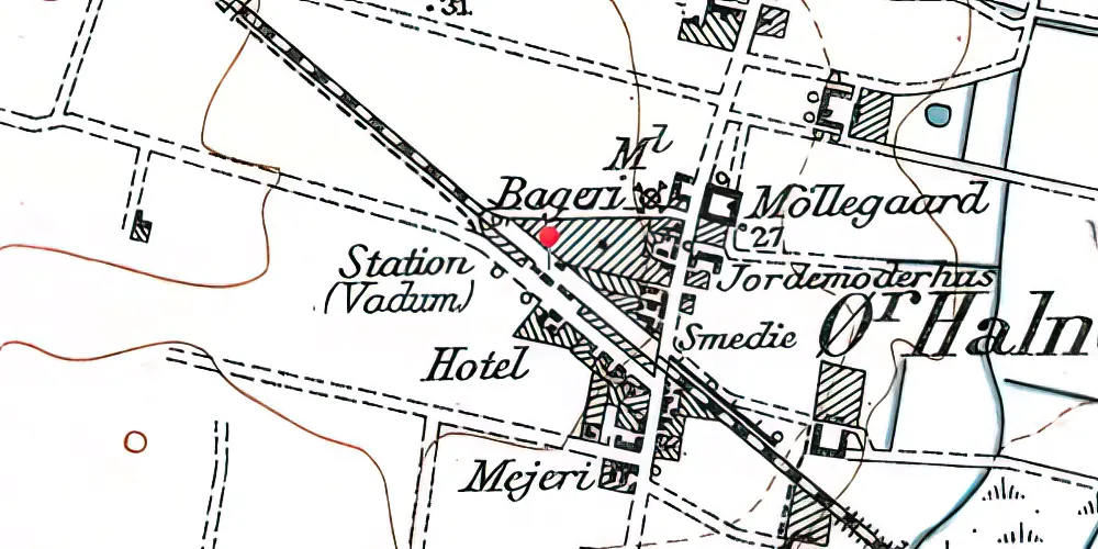 Historisk kort over Vadum Station