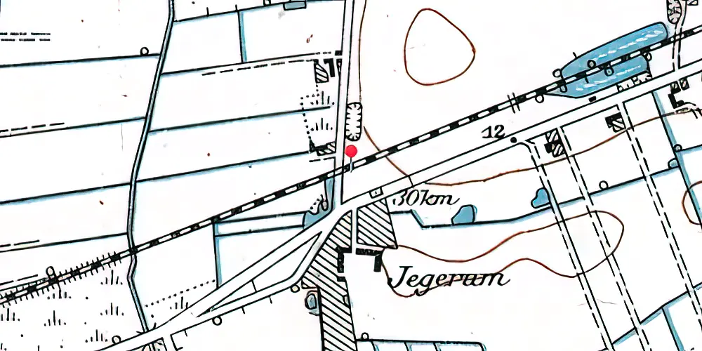 Historisk kort over Jægerum Trinbræt med Sidespor